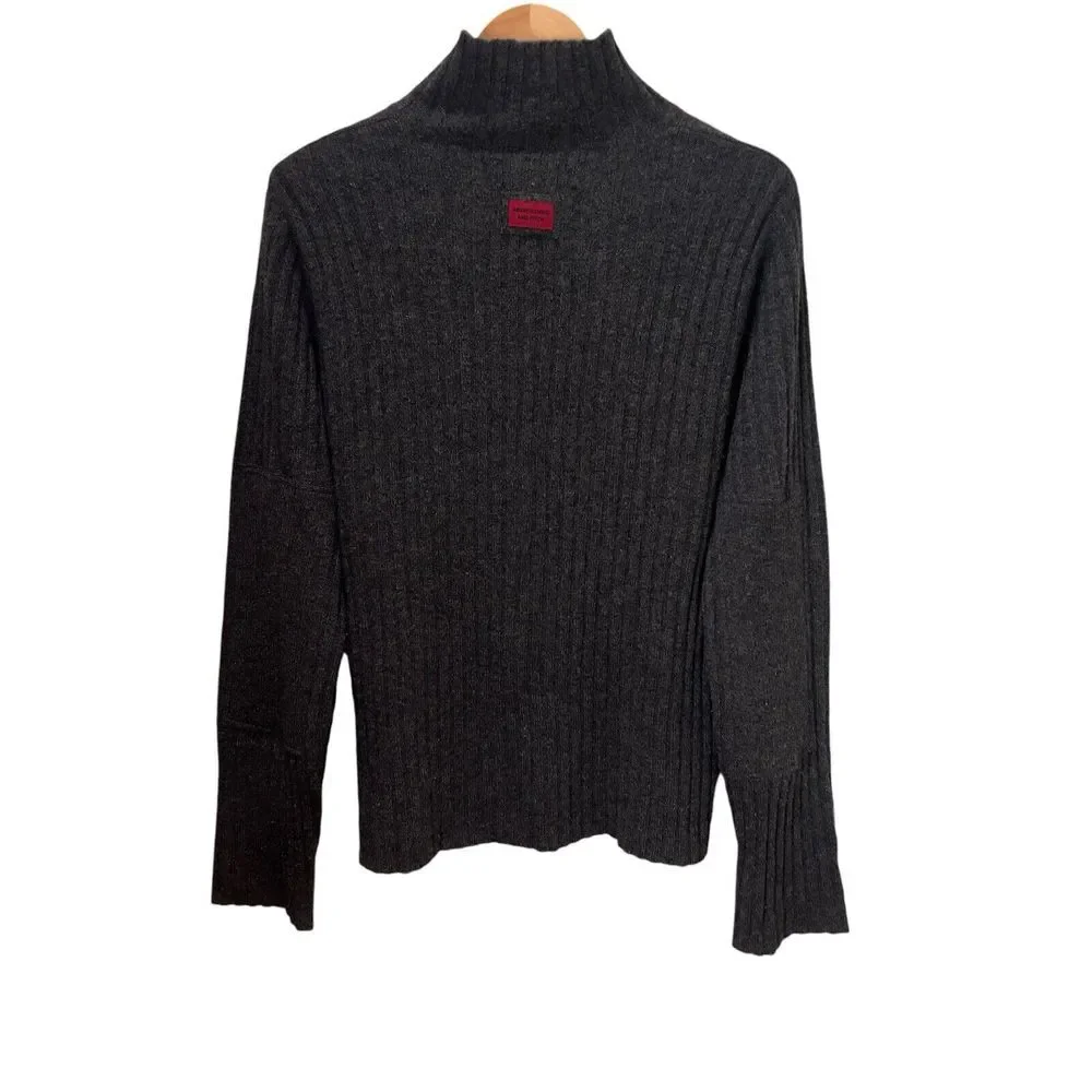 Vintage Abercrombie & Fitch Mockneck Sweater Size XL Gray Lambswool Patch Elbows